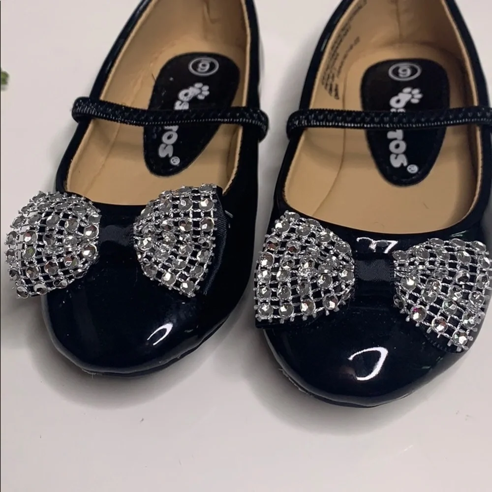 Ositos black ballet paten leather crystal bow girls party shoes 6